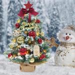 Mini-kerstboom, kleine kerstboom met verlichting, led-tafel, kerstboom, klein, kunstmatig versierd, voor kerstdecoratie (60 cm, rood met goud)