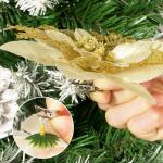 12 stuks glitter kerstster bloemen kerstbloemen met 12 stuks kunststof wortelstokken 12 stuks clips kunstglitter kerstboom bloemen voor kerstboom Nieuwjaar decoraties 14,5 cm