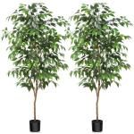 Ficus Benjamina , groot, 150 cm, met natuurhouten stam, kamerplant, kunstboom in pot, voor thuis, kantoor, balkon, decoratie (2 stuks)