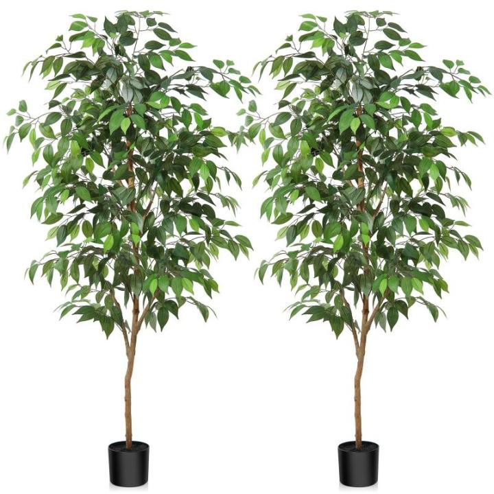 Ficus Benjamina , groot, 150 cm, met natuurhouten stam, kamerplant, kunstboom in pot, voor thuis, kantoor, balkon, decoratie (2 stuks)