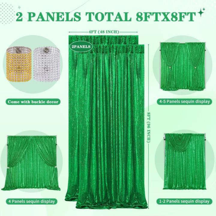 Pailletten-Hintergrundvorhänge, Fotohintergrund: grüner transparenter Stoffpaneel, Weihnachten, Hochzeit, Vorhänge, 2 Stück, 1,2 x 2,4 m, Pailletten-Wandbogen Drapierung