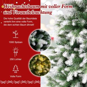 Kunstkerstboom met 250 leds, PE en pvc, diameter ca. 85 cm, met sneeuw, 180 cm, 1000 takuiteinden, metalen gewrichten en inklapbare standaard, kerstboom voor kantoor, thuis, winkel