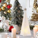 Kerstverlichting, kerstboom met ledlicht, kerstdecoratie, voor binnen, verlichte keramische kerstboom met ster, kerstdecoratie (B)