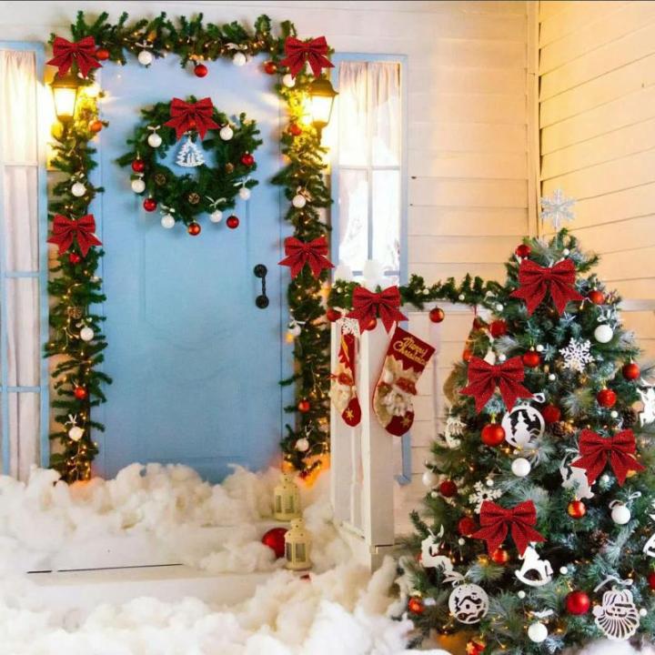 10 stuks rode strikken Kerstmis glitter kerstboom strikken kerstboomversiering voor familiefeesten feestdecoratie voor Kerstmis vakantie bruiloft feesten