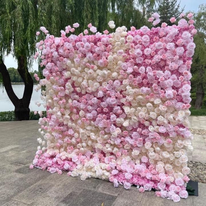 Künstliche Blumen-Wandpaneele, Rosa-weiße Blumen-Wandmatte, 3D-Stoffboden, Simulationsblume, Seidenrosen-Blumenpaneele Für Hintergrund-Hochzeits-Wanddekoration(6.56ftx9.8ft)