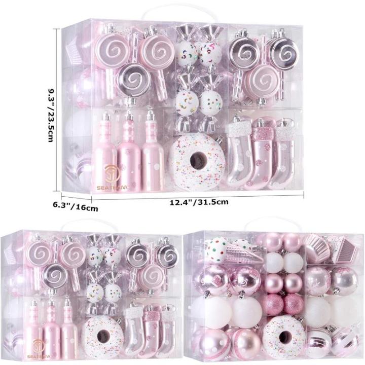 80-pack geassorteerde onbreekbare kerstbalversieringen set decoratieve Hangers met herbruikbaar handgeschenkpakket voor kerstboom