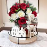 Künstliche Weihnachtsblumen, künstliche Rosensträuße, rote Rose mit Beeren, Winterblumenarrangements für Zuhause, Tischdekoration, Innen- und Außenbereich, Weihnachtsfeiertag