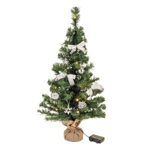 Kunstkerstboom, 75 cm, versierd met ballen, sterren, dennenappels, strikken, slinger, en een lichtkettting met 20 ledlichtjes, 1 batterij