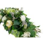 Grabaufleger aus künstlichen Textil Seidenblumen Rosen länglich 80cm groß XXL Friedhofsgesteck für Totensonntag Beerdigung wie Echt (Weiß/Ecru/hell)
