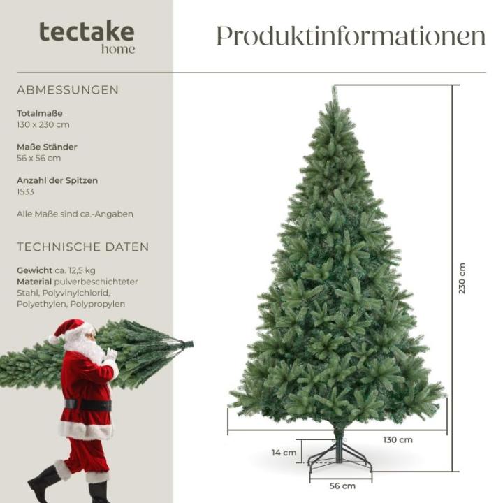 Kunstkerstboom, natuurgetrouwe spuitgiet- en pvc-naalden, flexibele kunstdennentakken, kunstkerstboom met metalen standaard, kerstdecoratie, 230 cm