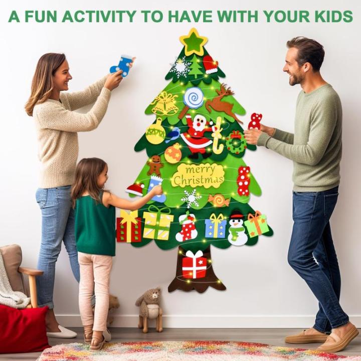 en kerstboom voor kinderen, doe-het-zelf en kerstboomset, 3.2ft en kerstboom voor peuters met 27 stuks afneembare ornamenten en 5M LED-verlichting, wandhangende en kerstboom decora