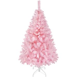 Kunstkerstboom, 124 cm, roze, dennenboom met 208 takken, opvouwbare metalen standaard, herbruikbare kerstboom, kunstboom voor kerstdecoratie