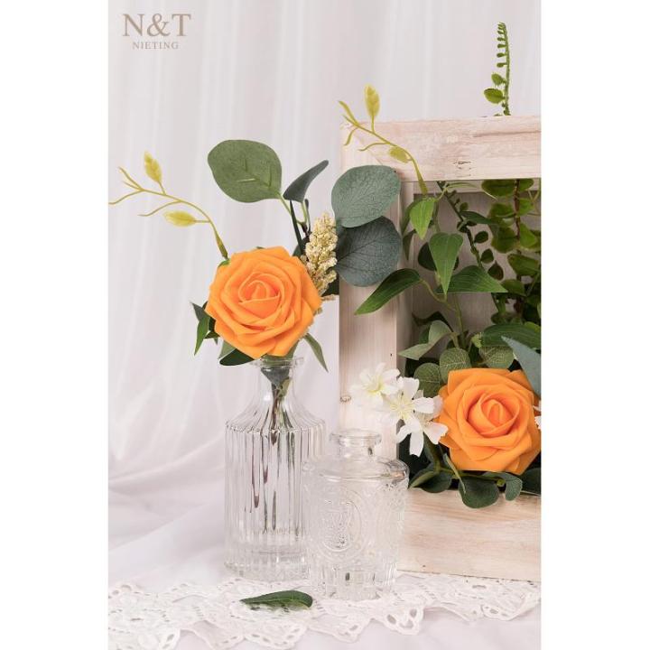 Kunstbloemen, rozen, 25 stuks schuimrozen, kunstrozen met stelen, decoratieve bloemen, herfstbloemen, bloemendecoratie voor bruiloft, boeketten, bruid, herfstdecoratie, woondecorat