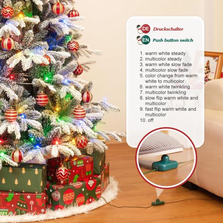 Kerstboom met ledlampjes en sneeuwvlokken, metalen standaard, kunstkerstboom, voor kerstdecoratie (210 cm met kleurrijke leds)