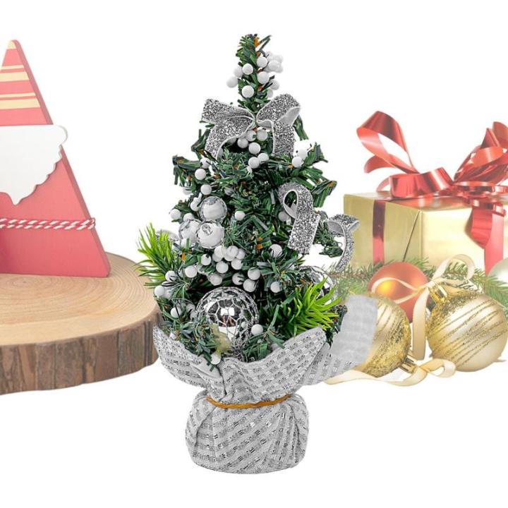 Weihnachtsbaum, winziger Weihnachtsbaum,8,27 Zoll Miniatur-Weihnachtsbaum mit roten Schleifenkugeln und Beeren - Künstliche Kiefernbaum-Schleifen, Baumspitze für drinnen und drau