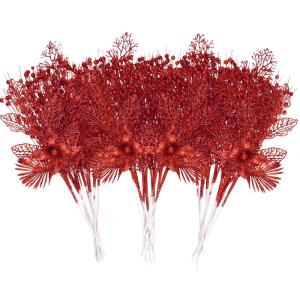 28 stuks kerst glitter bloemen bessen stelen kunstmatige kersttakken kerstboomversiering kunsttakken kerstboom plukken voor doe-het-zelf vakantie handwerk krans thuis decoratie (ro