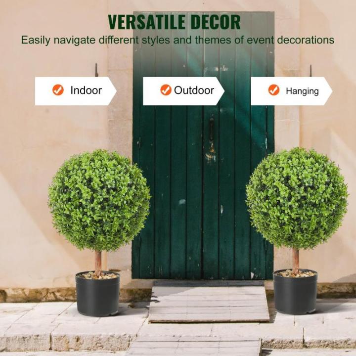 2 x buxusballen, kunstzinnig, Ø 40,6 cm, tuindecoratie, buxus in bloempot, bol, kunstplant van PE, hout, PP incl. 4 stuks decoratieve vlinders en 10 stuks reservebladen
