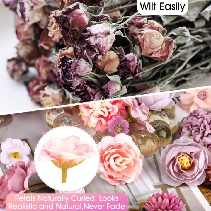 40 stuks , bloemen om te knutselen met 9 stijlen, , mini-zijden bloemen, kunstbloemkoppen voor bruiloft, thuis, doe-het-zelf handwerk, scrapbooking, decoratieve