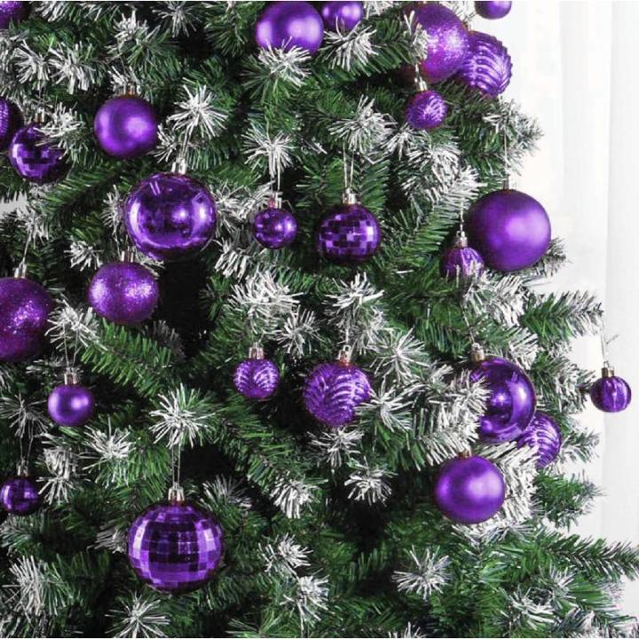 paarse kerstbalornamenten voor kerstversiering - 36 stuks kerstboom onbreekbare ornamenten met ophanglus voor vakantie- en feestdecoratie (combo van 6 stijlen in 3 maten)