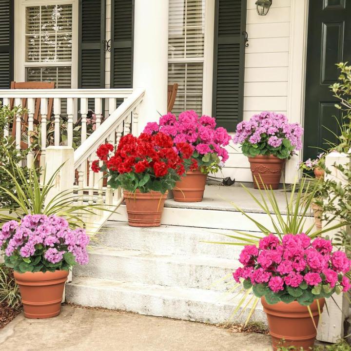 , 3 bundels voor buiten en binnen, namaak-geranium, zijden bloemen, decoratie, kunst-uv-bestendig, geraniumstruik voor hangende tuin, veranda, raam, box, decoratie, rozerood