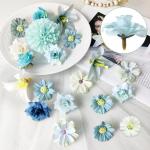 34 stuks om te knutselen, blauw, kleine bloemkoppen, 4 ~ 7 cm, mini , bloemhoofdjes, decoratie, zijden bloemen, , bloemendecoratie, rozen, hortensia's voor