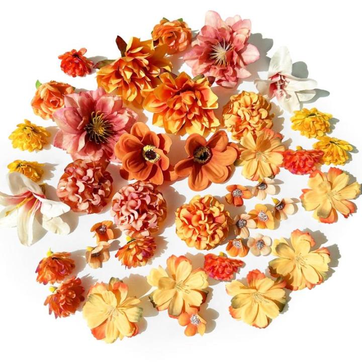 40 stuks om te knutselen, kleine bloemkoppen, 4 ~ 7 cm, mini-, bloemhoofdjes, decoratie, zijden bloemen, bloemendecoratie, rozen, hortensia's voor taartdecoratie