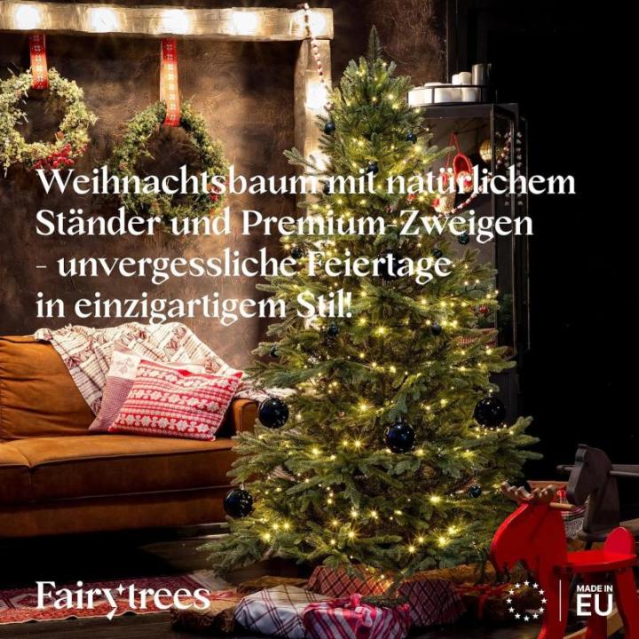 Kunstkerstboom 150 cm Alpentanne Premium met houten kerstboomstandaard | kunstkerstboom met natuurgetrouwe spuitgietelementen | Made in EU |