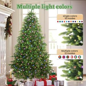 Künstlicher Weihnachtsbaum 210 CM mit Beleuchtung,LED Weihnachtsbaum Künstlich mit 5746 alle PE-Spitzen Tipps,400 Warm White& Multicolor Lichter,Weihnachtsbaum mit Fernbedienung,