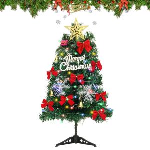 Mini-kerstboom, 60 cm kleine kerstbomen, kleine versierde kerstboom, kunstkerstboom met verlichting, tafelkerstboom (A)