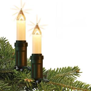 Kleine schacht lichtketting kerstboom buiten met deelbare stekker en clip, 15 kaarsen, verlicht 14 m, voedingskabel 1,5 m, kerstverlichting buiten, schacht wit kabel zwart, <59 lm 