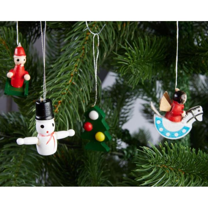 24 Stuks Houten Kerstboomdecoraties - tot 4 cm Hoge Figuren - Kerstmis Houten et Handbeschilderd - Traditionele Boom Kerstboomdecoraties - Dennenbomen - Kerstman - Engelen