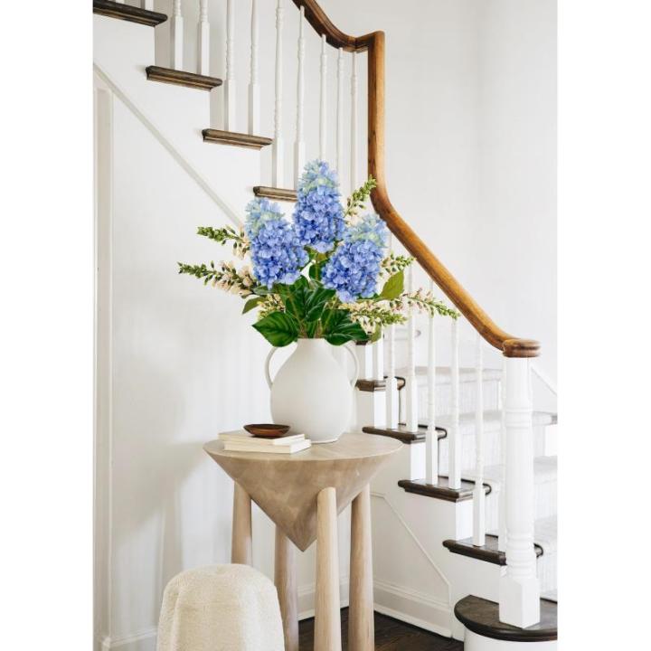 3 stuks nepbloemen hortensia lichtblauw 73,9 cm hoge kunstmatige hortensia bloemen, zijden bloemen lange steel voor bloemstuk thuis boerderij kantoor hotel decoratie