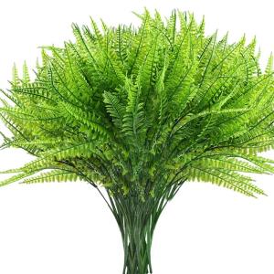 12 stuks kunstvaren, , varenplanten, decoratieve planten, varen, zoals echt groen, voor tafeldecoratie, tuin, vaas, decoratie