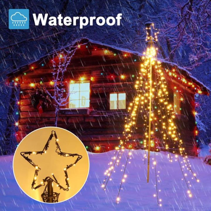 Kerstverlichting met ring en sterren, 10 slingers van 2,1 m, 450 leds, kerstboomlichtketting voor buiten, met afstandsbediening, 8 modi, dimbaar, warmwit, voor gazon en tuin