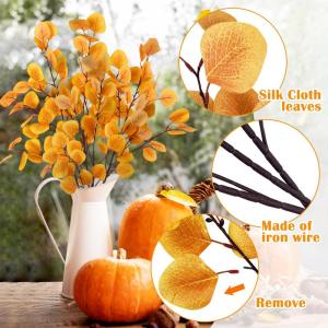 6 eucalyptus decoratieve kunstherfstbladeren takken, kunstbloemen herfstbloemen herfstbloemen kunstbladeren, herfsttakken herfstbladeren decoratieve takken geel voor herfstdecorati