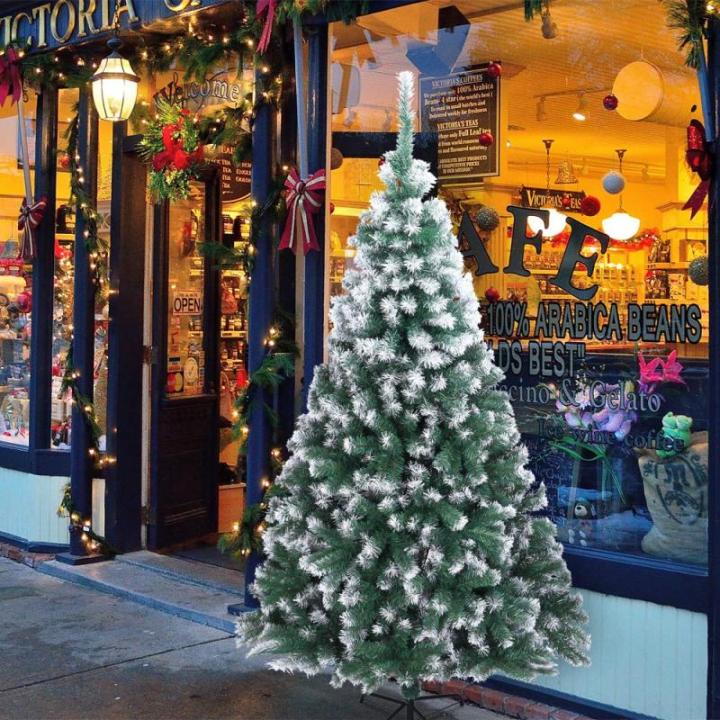 Kunstkerstboom, 120/150/180/210 cm, pvc-materiaal, verdikte takken, opvouwbaar, met robuuste sokkel, groen en wit, 210 cm