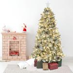 Kunstkerstboom met verlichting met sneeuw en STK, kerstballen, kerstdecoratieset, metalen standaard (180 cm, champagnegoud)