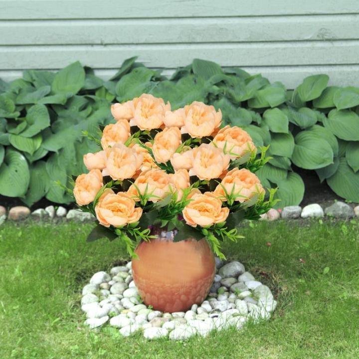 Kunst Blumen 24 Bündel Künstliche Blume Pfingstrose Gefälschte Pfingstrosen Blumensträuße für Hochzeit Zuhause Tischparty Fensterdekoration 0809