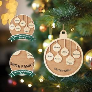 Gepersonaliseerde kersthangers met 5 namen - 2023 houten kerstboomversiering gepersonaliseerde familie, partner huisdier en vrienden