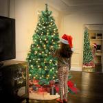 Kunstkerstboom met verlichting, 150 cm, pvc, kunstkerstboom met 180 leds en standaard, kunstkerstdecoratie, groen