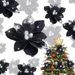16 Stück Glitzer künstliche Weihnachtssterne Blume Glitzer Samt Magnolie Blume Faux Weihnachten Weihnachtsstern Blume Weihnachten Dekorative Blume für Weihnachtsbaum Dekoration 