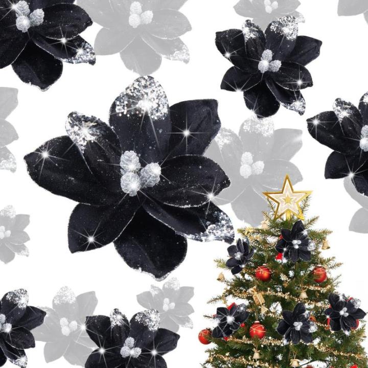 16 Stück Glitzer künstliche Weihnachtssterne Blume Glitzer Samt Magnolie Blume Faux Weihnachten Weihnachtsstern Blume Weihnachten Dekorative Blume für Weihnachtsbaum Dekoration 