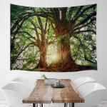 Natuur Bos Dikke Boom Wandtapijt 3D Groene Kofferbak Print Wall Art Opknoping voor Slaapkamer Woonkamer Dorm Decor, W59 x T51