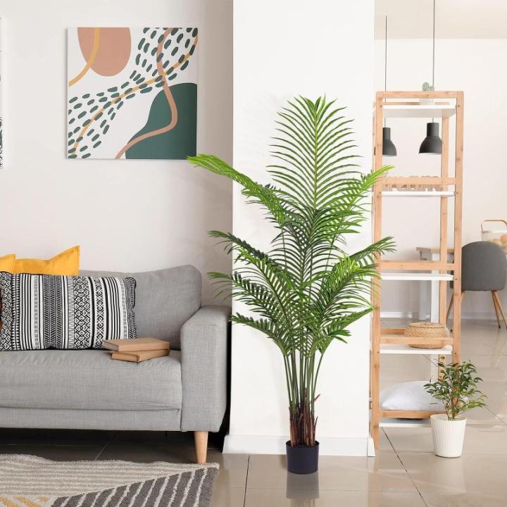 , grote kunstplant, 140 cm, kunstpalm, echt uitziende kunstboom, grote areca palm voor balon, slaapkamer, kantoor, tuin, bruiloft, feest, decoratie (2 stuks)