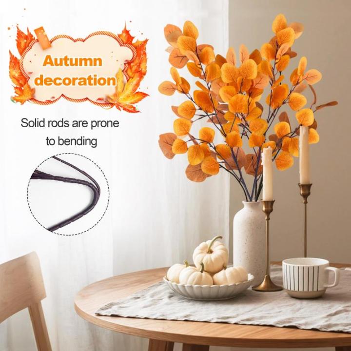 4-delige eucalyptus decoratie kunstherfstbladeren takken, kunstbloemen herfstbloemen herfstbloemen kunstbladeren, herfsttakken herfstbladeren decoratieve takken geel voor herfstdec