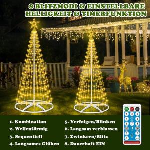 Kerstboom op zonne-energie, metaal, grote kegelvorm, 250 leds, lichtboom, 8 modi, waterdicht, kerstverlichting, buitenverlichting, kerstverlichting voor tuin, balkon, kerstdecorati