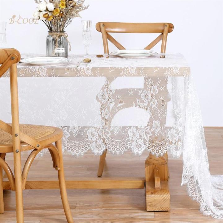 Weiße Spitzentischdecke, 5er-Pack, 152,4 x 305,5 cm, rustikale Tischauflage, durchsichtige Tischdecke für Vintage-Party, Erntedankfest, Blumenmuster, Herbst-Tischdekoration