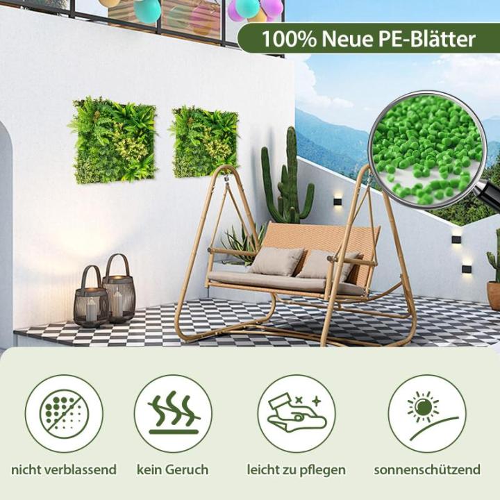 Set van 2 kunstheggen, plantenwand, 50 x 50 cm, panelen met veelzijdige kunstplanten, gesimuleerd gazon, wandpanelen, wandplanten, kunstplant voor muur, balkon, tuin, groen (11 soo