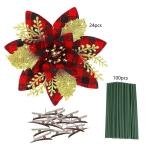 Künstliche Weihnachtsblumen, 24 Stück, Weihnachtsbaum-Blumen mit Clips, Weihnachtsbaumschmuck, künstliche Blumenornamente für Winter, Hochzeit, Party, Kranz, Dekoration (rot + 