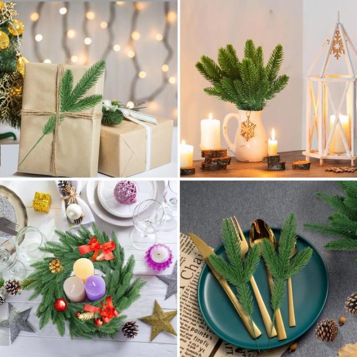 25 stuks kunstdennentakken, groene planten, dennennaalden, kunstmatige dennentakken, knutselaccessoires voor slinger, krans, kerstversiering en woontuindecoratie